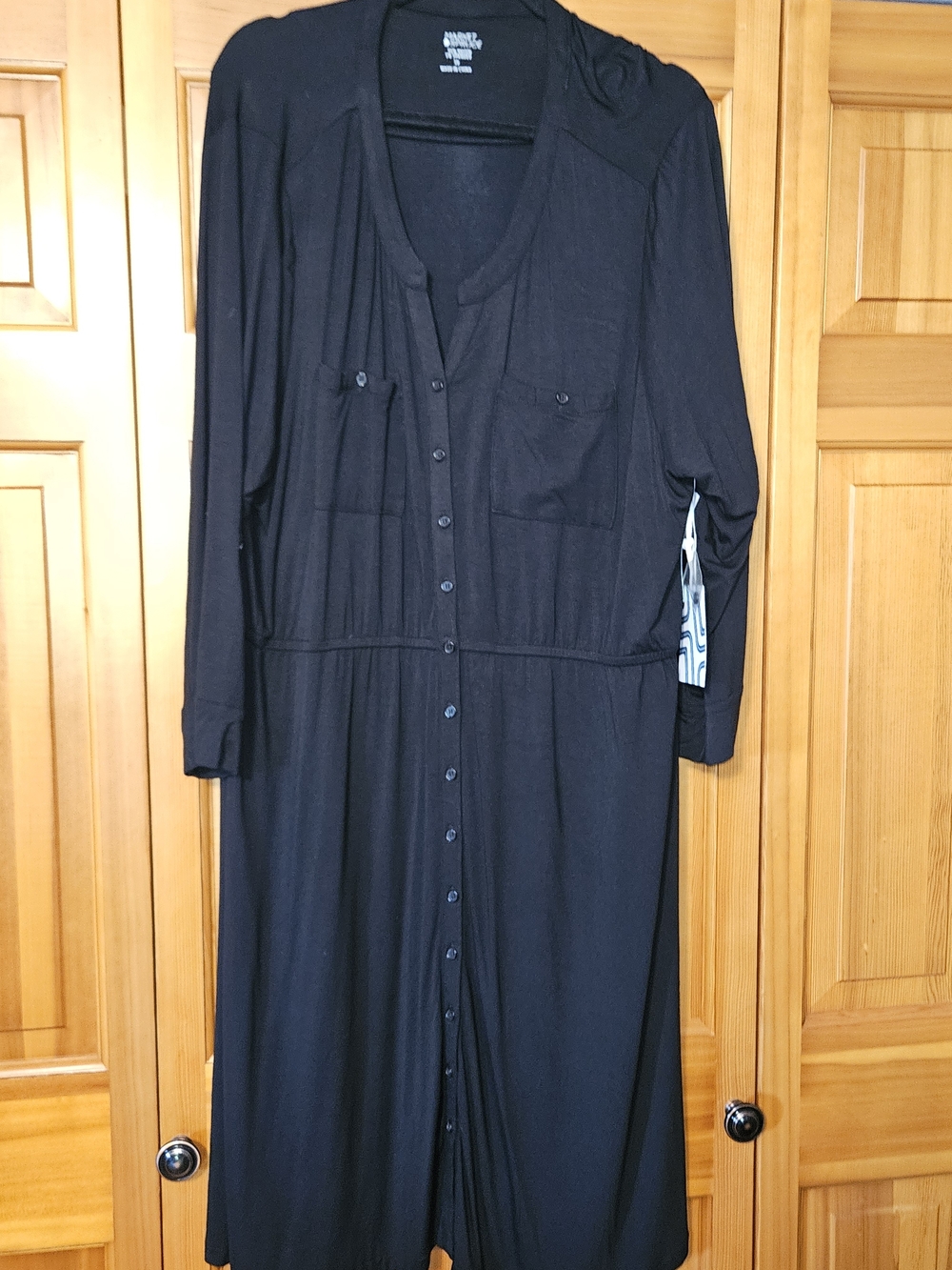 Universal Thread Black Button-Front Long Sleeve Shirt Dress